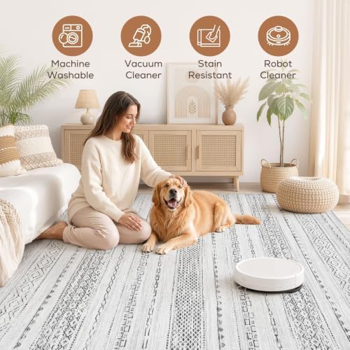 Nakagishi Boho 9x12 Area Rug Living Room Rugs Machine Washable Gray