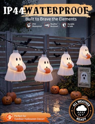 8.5FT Halloween LED Ghost String Lights Plug-In 10 White Ghosts Decor