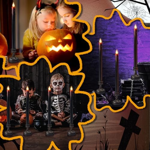 8 Pack Black Halloween Candles,Flameless Bleeding Taper Candles with Base