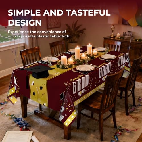 6 Pack Disposable Plastic Tablecloth 54" x 108" Burgundy Class of 2026 Grad Party Table Cloths Disposable for 6 to 8 Foot Tables Graduation Party Indoor or Outdoor (Graduation Burgundy)