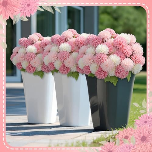 XunYee 12 Pcs Pink Artificial Flowers for Outdoor Silk Chrysanthemums
