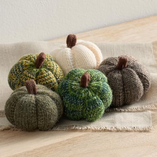 Cozy Mini Knit Pumpkins Set of 5 (Juniper 2.5 Inch Set)