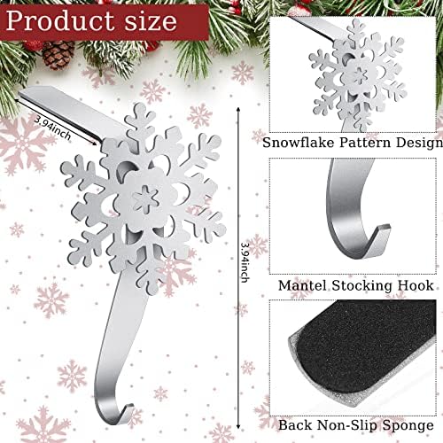 Peryiter 12 Pcs Snowflake Stocking Holders Metal Hooks for Mantle,Silver