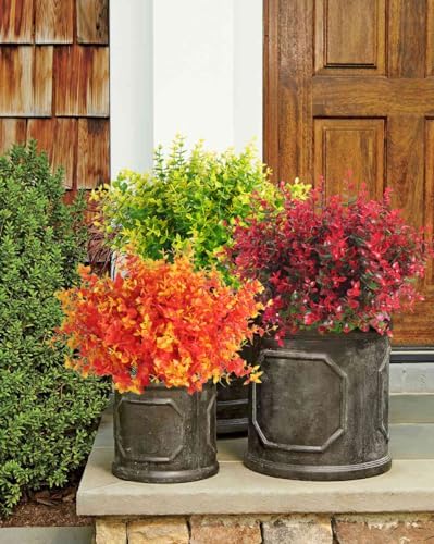 RECUTMS 8Pcs Artificial Outdoor Fall Mums Artificial Gold Eucalyptus Stems