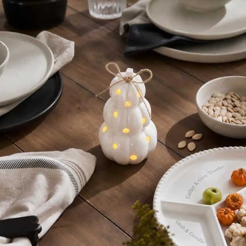 Mud Pie White Pumpkin Light Up Sitter, 4.5" x 2.75"
