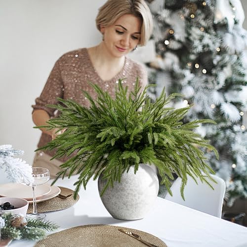 PURPLE STAR 1N 30 Pcs Christmas Norfolk Pine Branches, 19" Extra Length Fake Greenery Norfolk Pine Stems Sprigs, Artificial Xmas Branches Plants Pines Needles for DIY Craft Garland Home Garden Decor