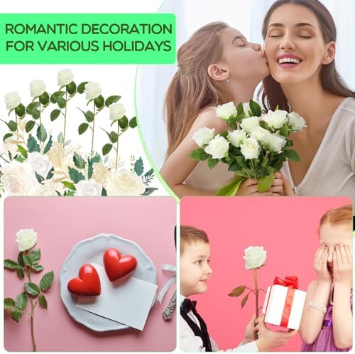 Hotop 80 Pcs Artificial Roses Flowers Bulk, White