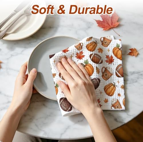 Fall Kitchen Towels - Football and Pumpkins Waffle Kitchen Decor