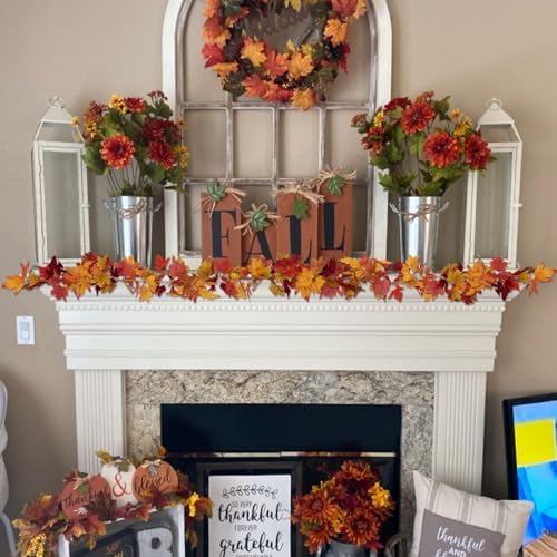 11.6Ft(2Pcs*5.8Ft) Fall Artificial Maple Leaves Garland Decorations