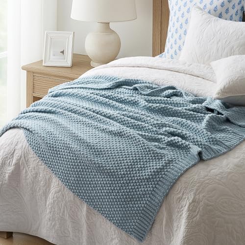 EVERGRACEHOME Chunky Chenille Knit Throw Blanket, 60 x 80, Chambray Blue