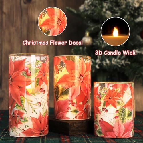 Crystal Club Red Poinsettia Christmas Flameless Candles with Remote