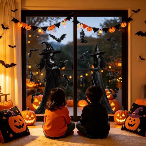 STEFORD Halloween Large Witch Window Clings, 3 Pcs