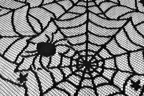 DII Black Lace Overlay Tabletop Collection Gothic Halloween Decor, Table Topper, 40" Round, Spider Web