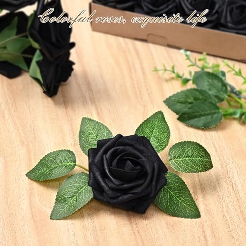 BLEUM CADE 36Pcs Artificial Flowers Fake Foam Roses with Stems for Wedding