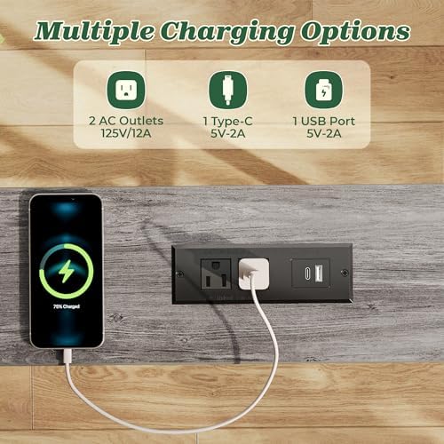 SUPERJARE 39.4 inch Narrow Behind Couch Table with Charging Stations