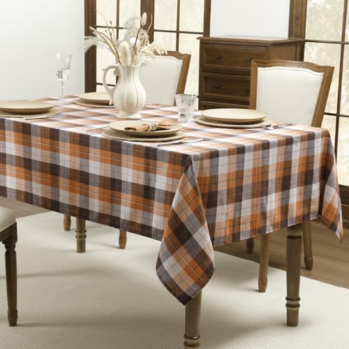 Romanstile Fall Checkered Tablecloth Rectangle, 54 x 96 Inch, Brown
