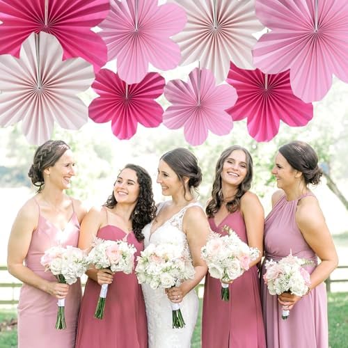 Paper Flowers Decorations for Wall Hot Pink Paper Flower Fan for Girl Party