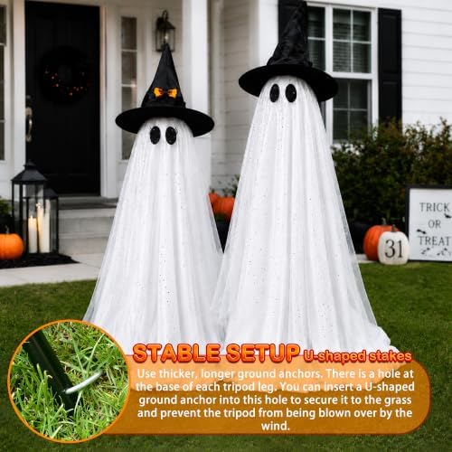 2Packs Halloween Decorations Outdoor,Halloweens Party Decoration Indoor,Spooky Ghost with Remote Control String
