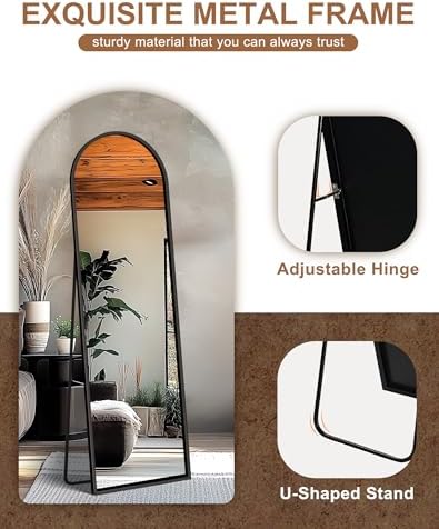 Delma Arched Full Length Mirror with Stand, Black Floor Mirror