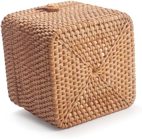 Rattan Tissue Box Cover Woven Facial Napkin Holder Square / Natural / 5.7 x 5.7 x 5.5