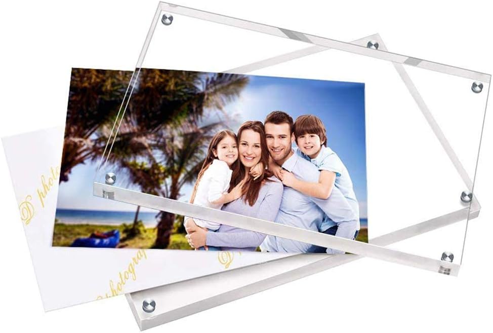 HELPLEX Acrylic Frame, 2 Pack 4x6 Acrylic Picture Frames, 20mm Thicker Frameless Clear Frame Double Sided Magnetic