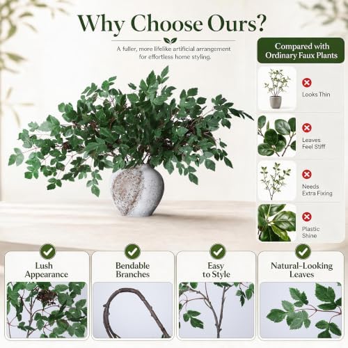 HyeFlora Artificial Cimicifuga Plant Leaf Spray Stems 4PCS Fake Greenery Branches 28.7 in Faux Leaves Real Touch Silk