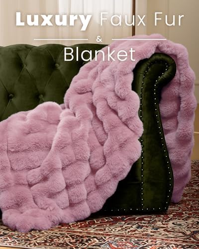 Ultra Soft Cozy Faux Fur Throw Blanket, Fuzzy Plush Thick Bubble Blanket, Oversize Luxury Fluffy Blanket for Couch
