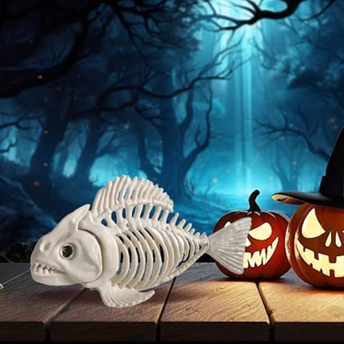 Halloween Animal Skeleton Decor Halloween Decorative Horrible Cow Bat Spider Rat Bones for Decoration (1, Fish)