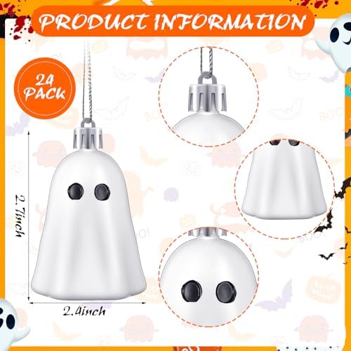 Tigeen 24 Pcs Halloween Tree Ornaments Cute Ghost Tree Decorations White Plastic Halloween Hanging Decoration Decorative Mini Ghost for Home Party Supplies