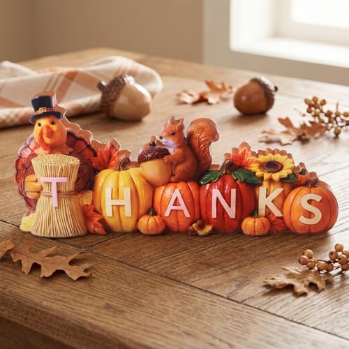 Amyhill Thanksgiving Decoration Wooden Pumpkin Turkey Tabletop Centerpiece Decor Turkey Figurines Indoor Fall Decor for Home Kitchen Thanksgiving Harvest Autumn Party Supplies
