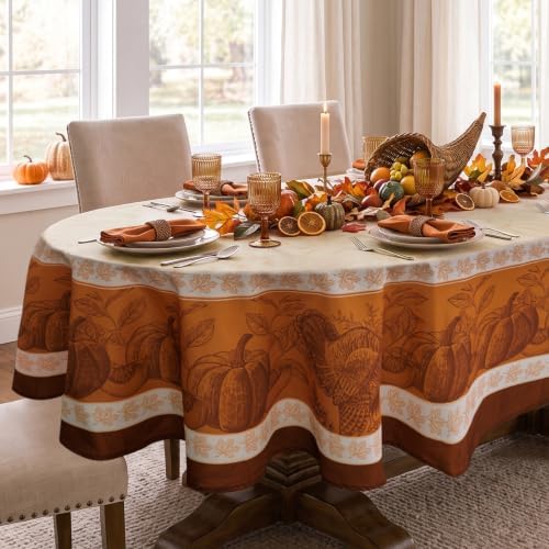 Romanstile Fall Thanksgiving Oval Tablecloth 60 x 84 Inch, Orange