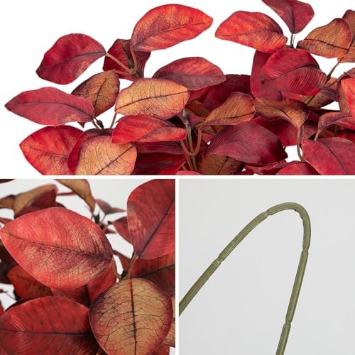 Briful 5 PCS Fall Leaves Artificial Magnolia Leaf Branches, 26" Autumn Fake Plant Stems for Vase Floral Arrangement Kitchen Table Home Fall Decoration