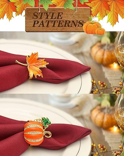 KPOSIYA Thanksgiving Napkin Rings, Fall Napkin Holders, Pumpkin, 12pcs