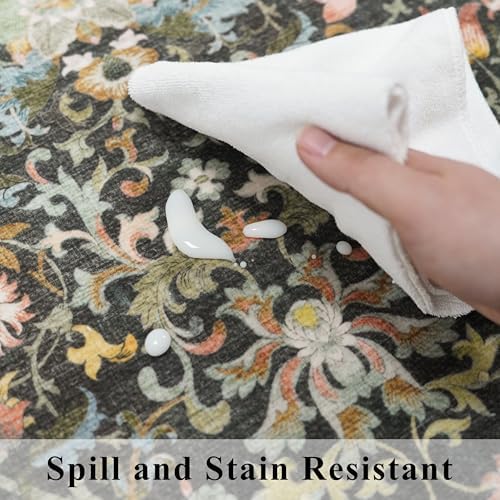 Washable 2x3 Entryway Area Rugs: Vintage Soft Floral Thin Doormat with Non Slip Backing Water Resistant Bathroom