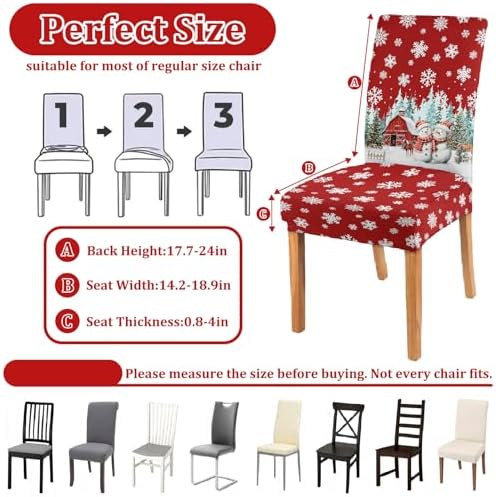 Christmas Chair Covers Set of 4 Snowman Red Truck Dining Chair Seat Cover Stretch Removable Xmas Chair Slipcover Protector for Xmas Dining Room Kitchen Home Decor
