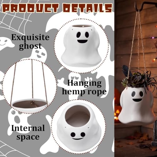 2 Pack Halloween Hanging Ghost Planter with Rope