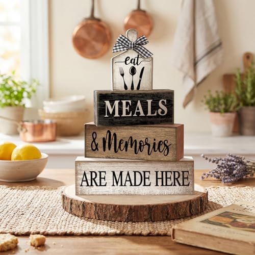 Moucuny 4 Pcs Farmhouse Kitchen Decor Wooden Plate Farmhouse Table Decor