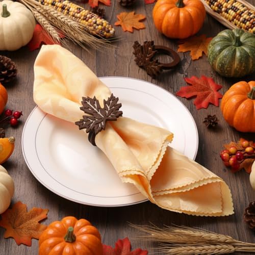 Roshtia 12 Pcs Wooden Fall Napkin Rings Thanksgiving, Maple Leaf