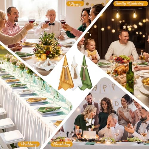 LemonRoad 36 Pcs Napkin Rings Set 12 Wood Bead Napkin Rings, 24 Cloth Napkins Boho Farmhouse Table Decorations Dinnerware Sets, Banquet, Wedding, Holiday Dinner Party