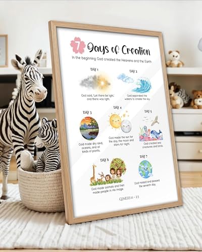 KensTro 12x16 Oak Framed 7 Days of Creation Christian Wall Art