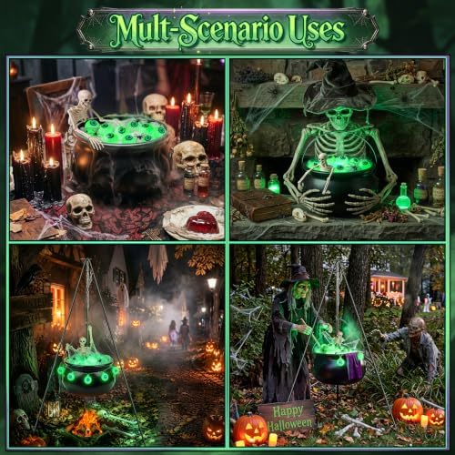 MEILIDY Halloween Decorations, Lighted Large Witches Cauldron with Tripod