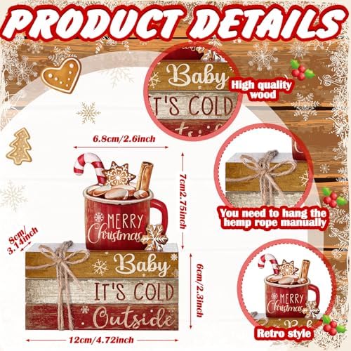 4 Pcs Christmas Table Decorations Indoor, Hot Cocoa Wood Sign