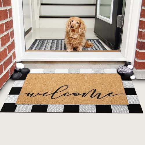 Tinideya 2 Pcs Fall Welcome Layered Doormat Set for Front Porch