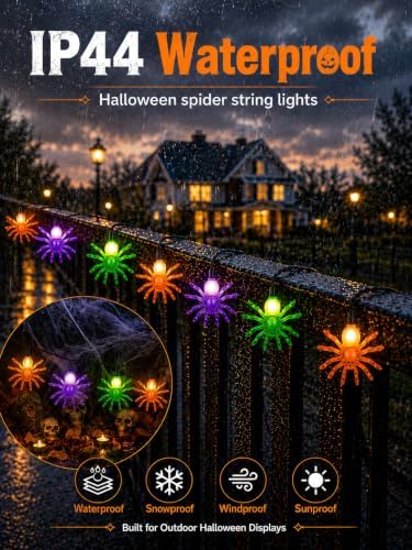 12FT Halloween Spider String Lights with 20 LED Colorful Spider Lights