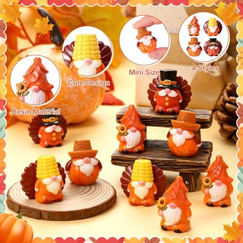 40 Pcs Fall Mini Gnome Figurines, Thanksgiving Tiny Resin Gnomes