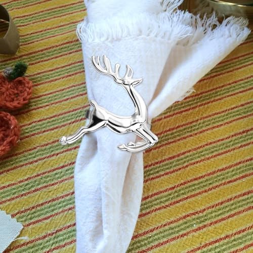 ZeeDix Christmas Silver Reindeer Napkin Rings Set of 24 for Table Decor