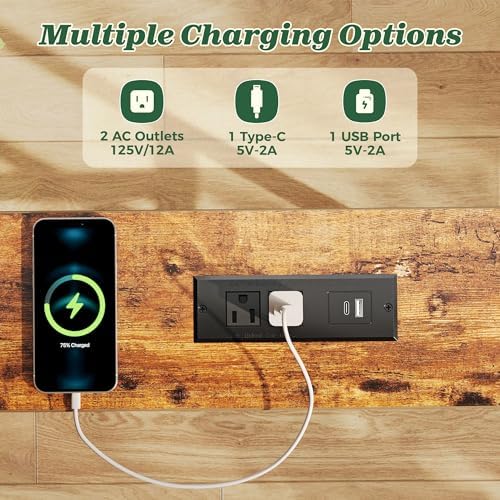 SUPERJARE 86.6 inch Narrow Behind Couch Table with Charging Stations