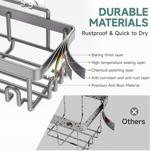 Veken 6-Pack Rustproof & Waterproof Shower Caddy, Adhesive Shelves Rack, Large Capacity Bathroom, College Dorm &