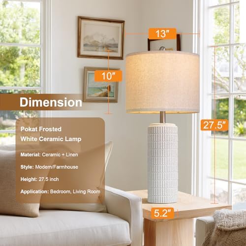 PoKat 27.5'' Tall Table Lamps for Living Room Set of 2, Stone-Like Ceramic Bedroom Lamps for Night Stands, Farmhouse