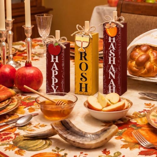 Redbaker 3 Pcs Happy Rosh Hashanah Table Decoration, Jewish New Year Decor